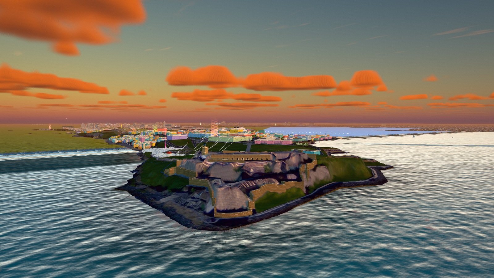 El Morro desde el agua, capturado en el motor del juego